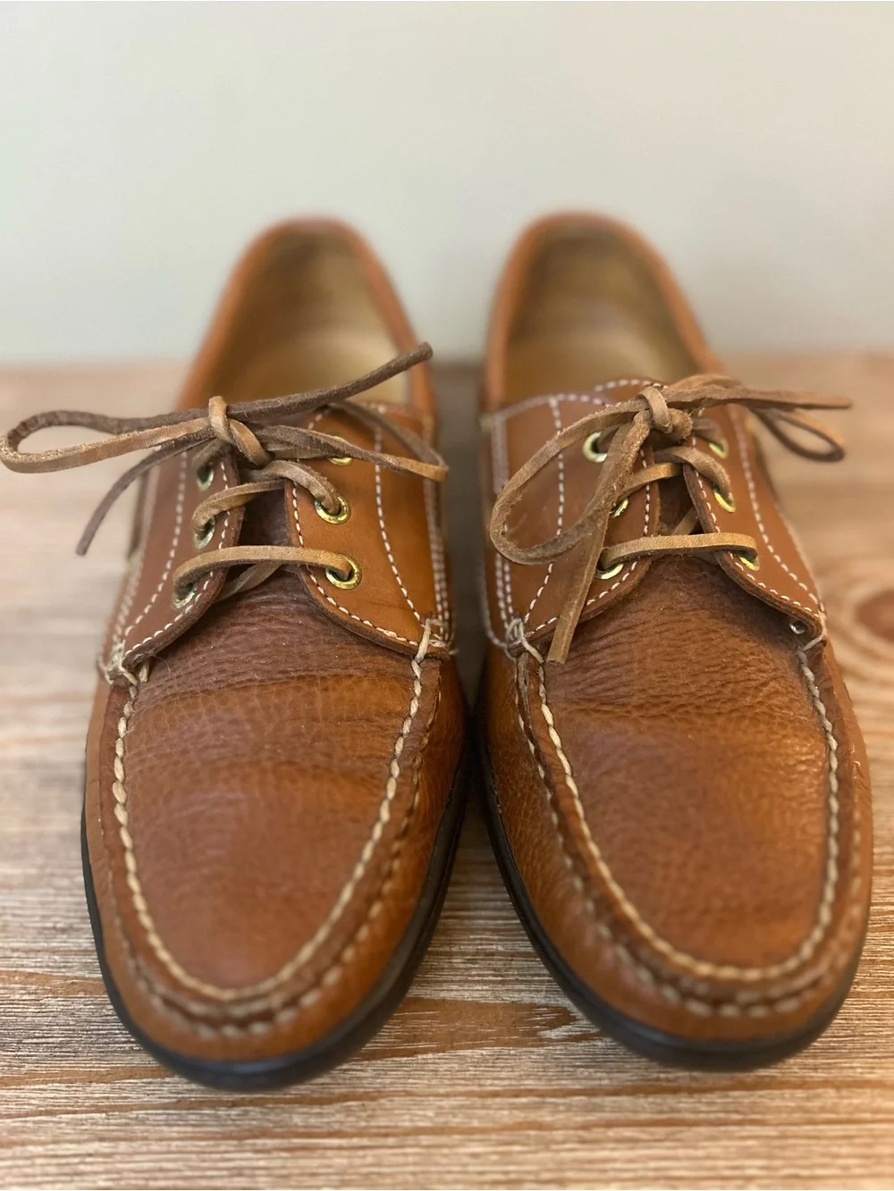 Orvis Vintage Made in USA Brown Leather Boat Shoes Driving Mocs 8.5 D NICE